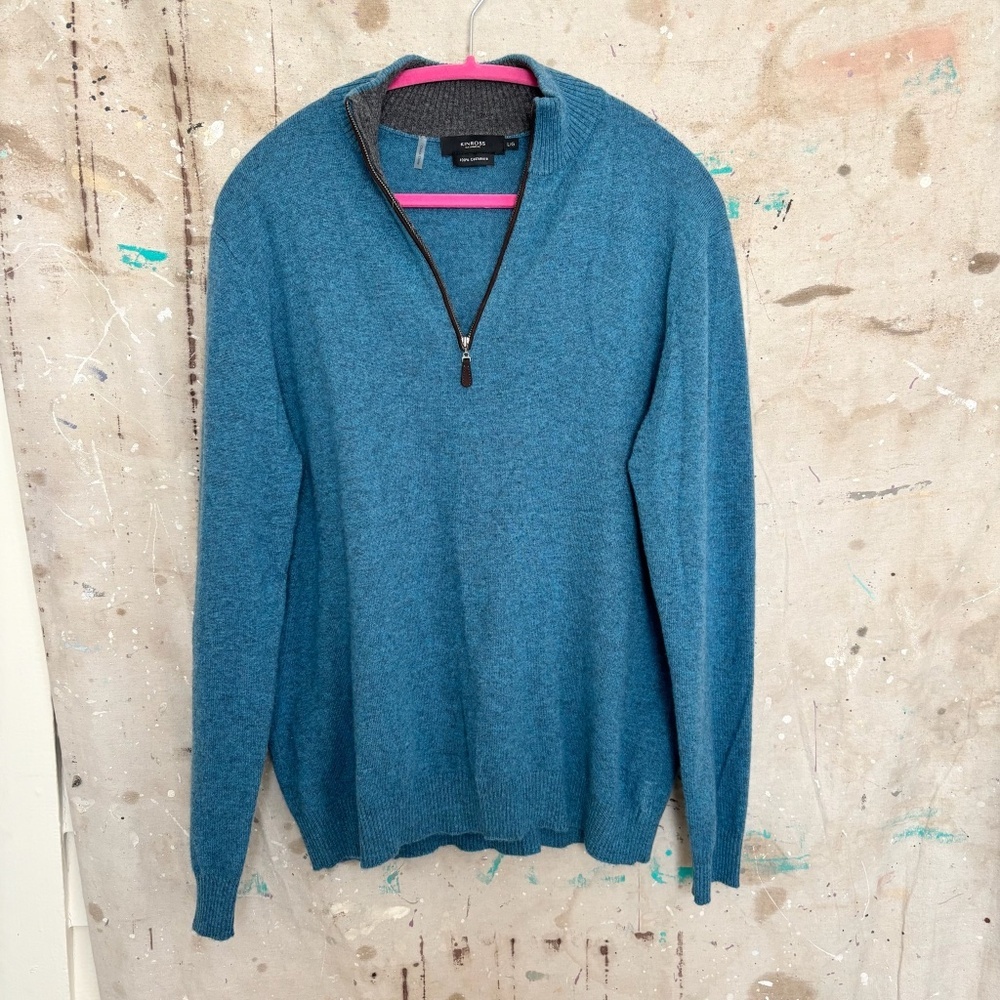 Kinross Cashmere Suede Trim 1/4 Zip Mock Sweater
